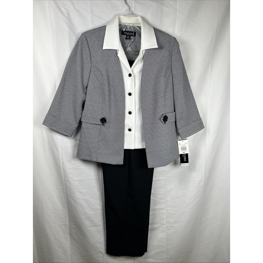 Perceptions New York Business Pant Suit 2-Piece Set Black Grey Petites 10P